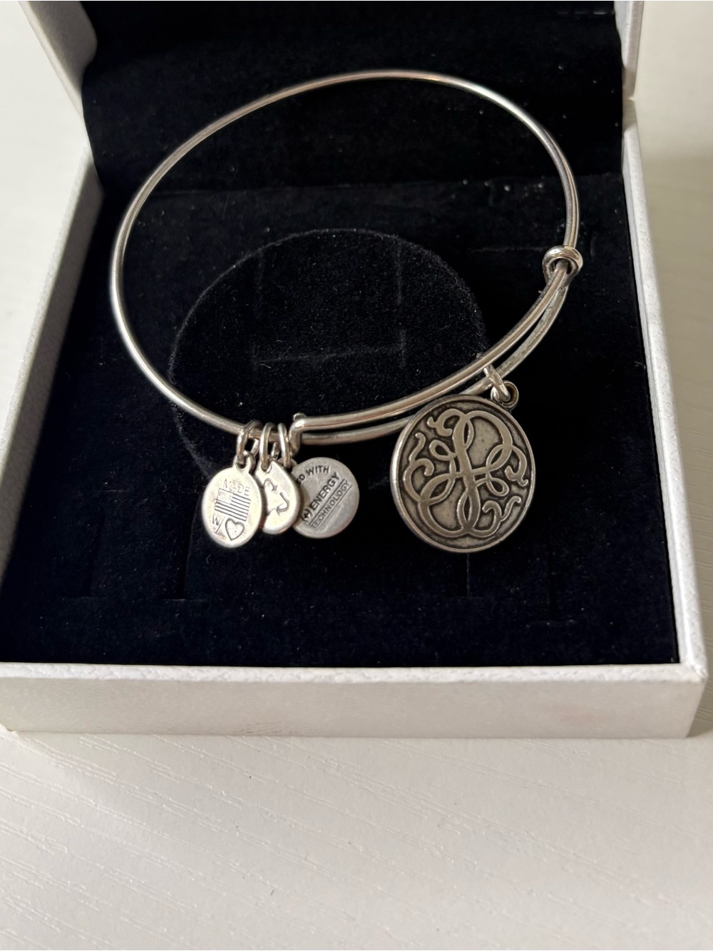 Alex and Ani Silver Monogram Charm Expandable Bangle